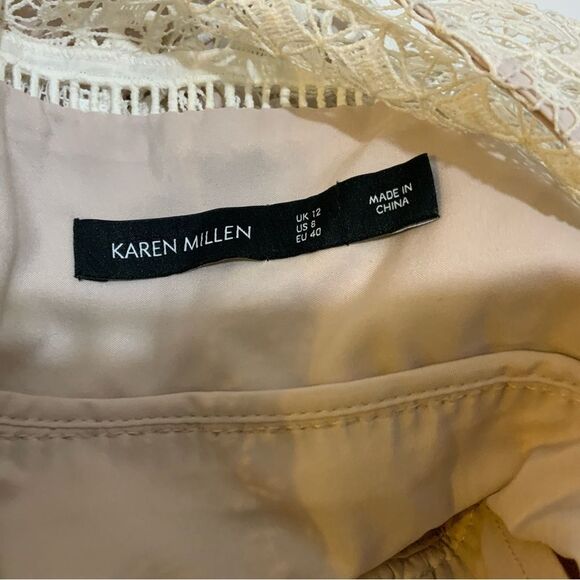 "NWOT Karen Millen Embroidered Ivory Tan Lace Wedding Cocktail Women's Size 8 - Picture 9 of 10